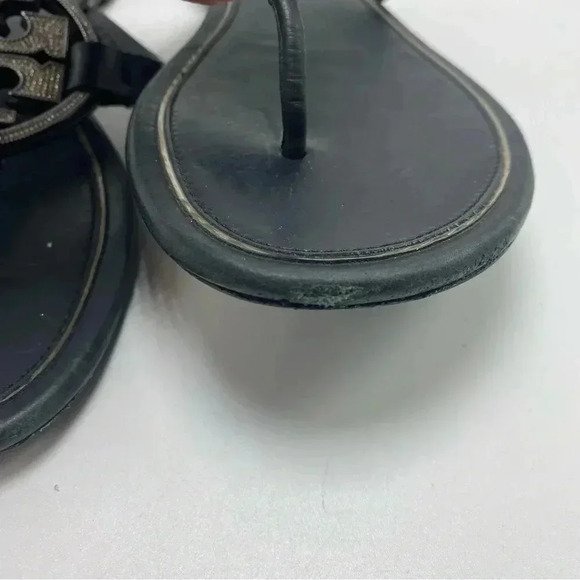 Tory Burch Miller rhinestone black leather thong Sandal size 9.5 - Picture 8 of 9